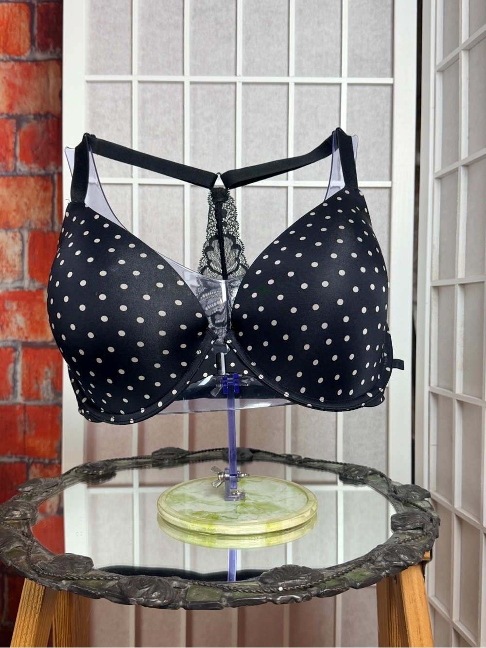 Victoria's Secret Black Polka Dot Lace-Back T-Shirt Bra